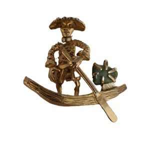 Vintage Signed BSK Man In A Boat Gold Tone With A Jade Stone MINT BROOCH PIN